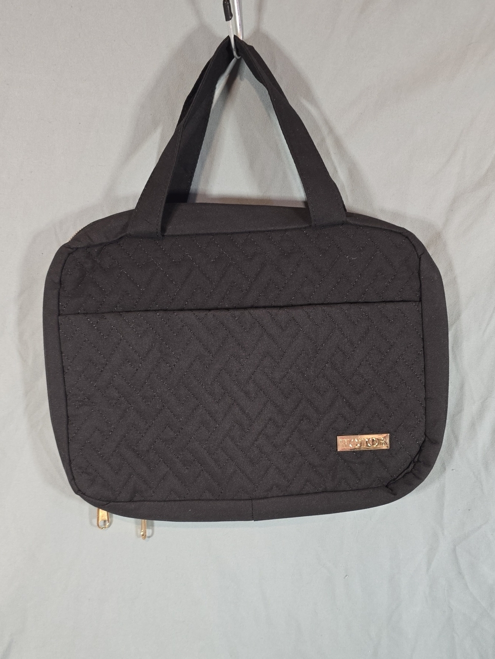 Black Quilted Travel Tote Bag with Top Handles